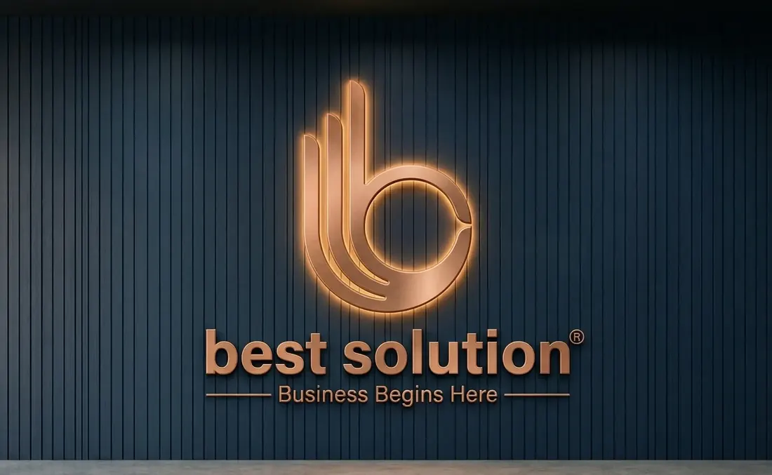 Best Solution logo wall at the Business Bay office